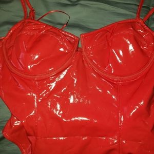 Fashion Nova red latex bodysuit (NWOT)